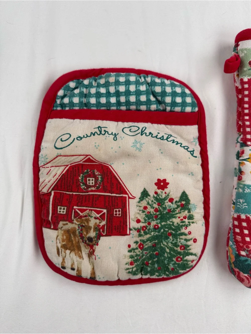 The Pioneer Woman Red Green Floral Barn Oven Mitt & Pot Holder Set